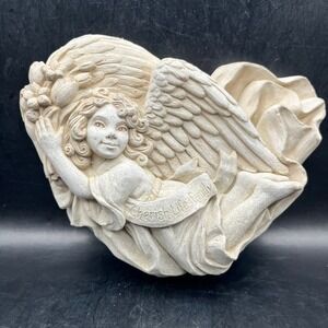 VTG Carruth Studios Angel Heart "Cherish Life & Family" Wall Garden Plaque 6"x5"